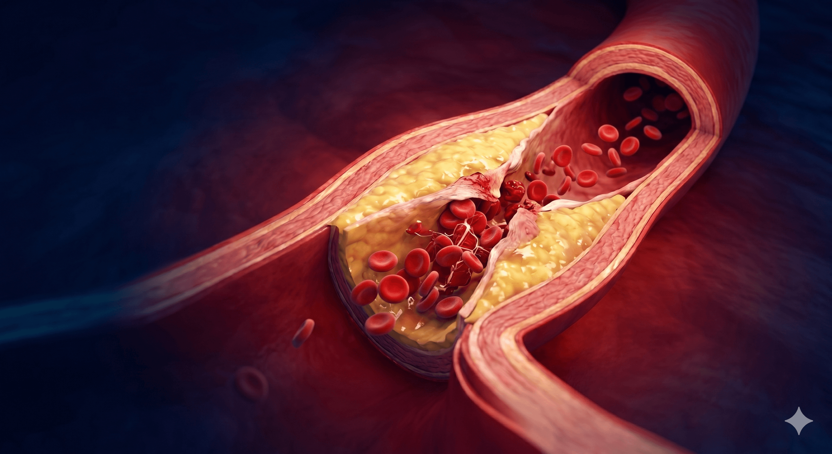Clogged coronary artery with dangerous plaque buildup